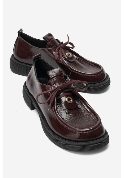 Luvishoes Luvi Shoes Band Bordo Kırışık Rugan Hakiki Deri Bağcıklı Kadın Loafer Ayakkabı Bordo