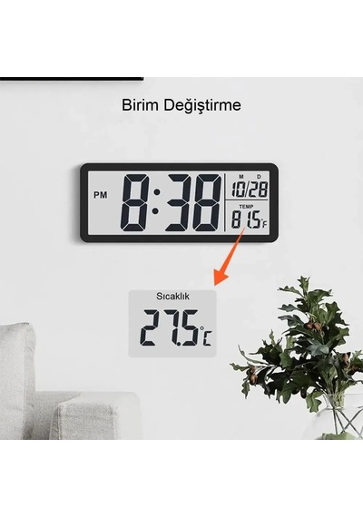 Lcd Dijital Duvar Saati 20x8 Cm Usb & Pilli, Saat Tarih Sıcaklık Gösterimli, Modern Tasarım, Masaüstü & Duvar