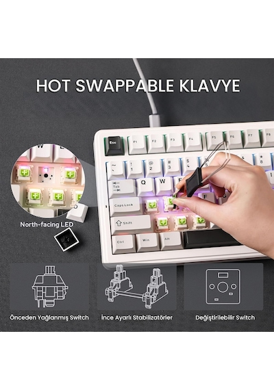 Aula F99 Pro 3 Modlu Rgb Hot Swap Mekanik Nimbus V3 Switch Kablosuz Makrolu Gaming Klavye Gradyan Mavi