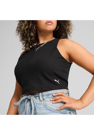 Puma Wardrobe Ess Ribbed Crop Top Kadın T-shirt SIYAH