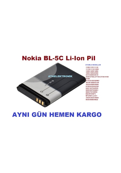 Nokia Nokia Nokya 1200/1208/1209/1280/1600/1650 Telefon Bataryası