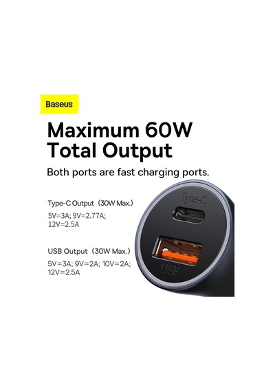 Baseus Golden Contactor Max Series 60w Araç Şarjı Koyu Gri