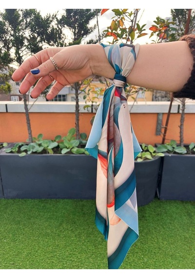 Şifon Saten Fular Bandana Desenli Fular Aksesuar Renkli