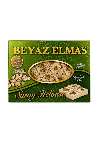Beyaz Elmas Fıstıklı Saray Helvası 250 Gr - %100 Doğal Pancar Şekerinden Üretilmiştir - Antep Fıstıklı Geleneksel Tel Helva