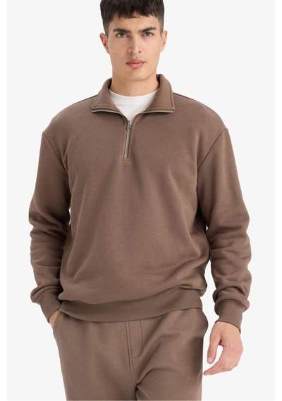 Defacto Regular Fit Dik Yaka Yarım Fermuarlı İçi Yumuşak Tüylü Basic Düz Sweatshirt X7405az25aukh154 Haki