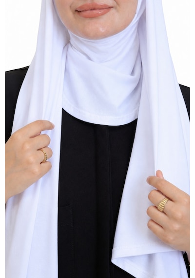 Modish Group Penye Boyun Kapamalı Şal Başörtü Hazır Giyim Turban Esnek Jersey Şal Beyaz