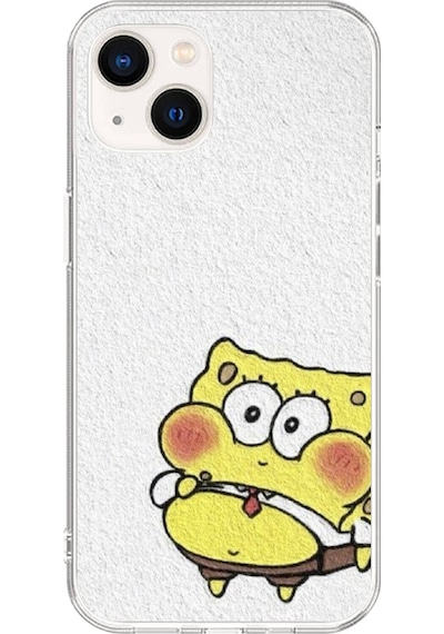Apple Uyumlu iPhone 13 Şeffaf Kılıf Sünger Bob Mini Tasarımlı