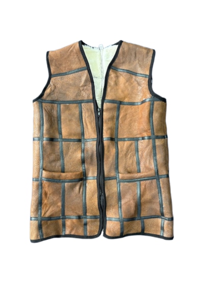 Ln Leather Özel Üretim Patchwork -süet Gerçek Deri Çocuk Yelek 5-6 Yaş Taba