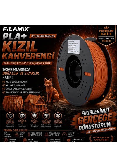 Filamix Pla+ Kızıl Kahverengi Filament 1,75 Mm 1 Kg Plastik Makara