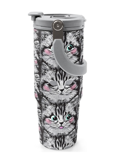Coral High Gri Kedi Desenli Pipetli Ve Direkt İçim Çelik Termos 900 Ml 38711 Gri