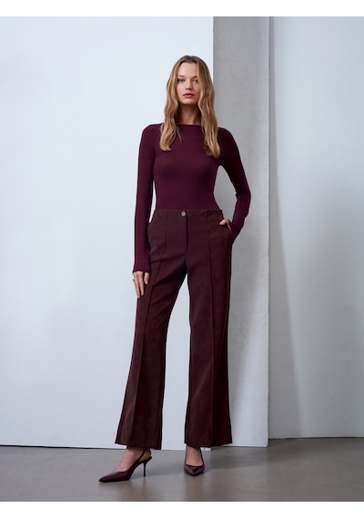 Dilvin 72252 Dikiş Detaylı Süet Görünümlü Pantolon-bordo Bordo