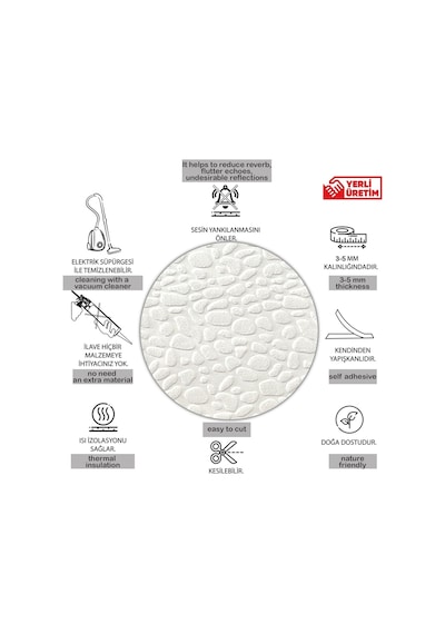 Tink 3d Kendinden Yapışkanlı Akustik Keçe Panel Leopar Desenli 52x98 Cm 2 Adet 1 M² Beyaz