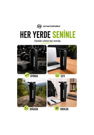 Smartshake Reforce Paslanmaz Çelik Serisi 900 Ml Siyah Protein Shaker