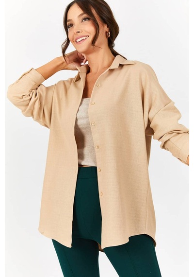 Armonika Kadın Krem Oversize Uzun Basic Gömlek Arm-22y001118