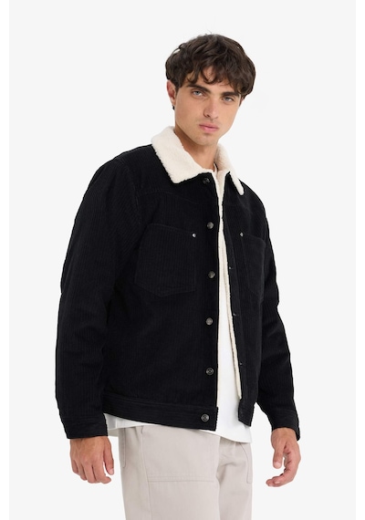 Defacto Slim Fit Dar Kesim Gömlek Yaka Peluş Astar Çıtçıtlı Pamuklu İç Cepli Mont E9244ax25wnbk27 Siyah
