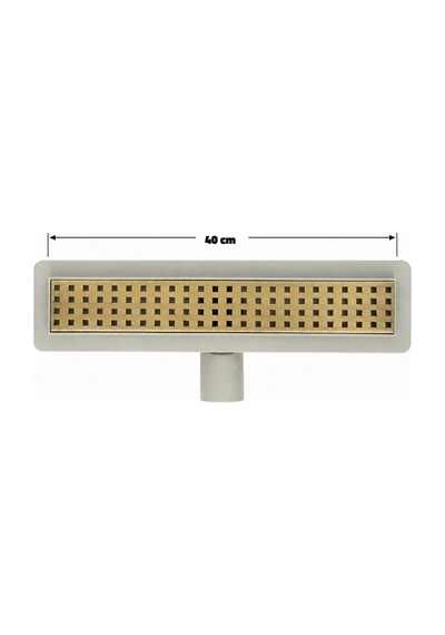 40 Cm Antik Sarı Eskitme Lineer 304 Paslanmaz Çelik Kaplamalı Duş Kanalı Izgara Yer Süzgeci Kare Delikli Koku Önleyici