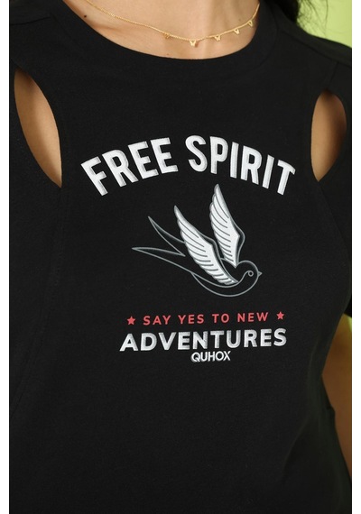 Kadın Cut Out Detaylı T-shirt Siyah