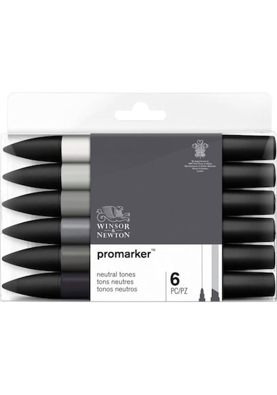 Winsor & Newton Promarker Grafik Kalemi Nötür Tonlar Seti 6 Renk