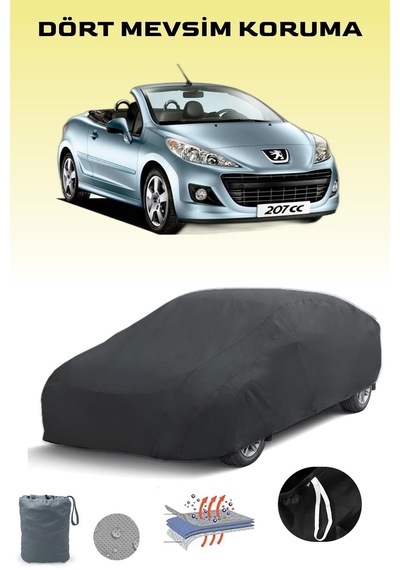Siyah, Peugeot 207 Cc 2007 - 2009, Araba Brandası, Oto Örtüsü, Araba Çadırı Siyah