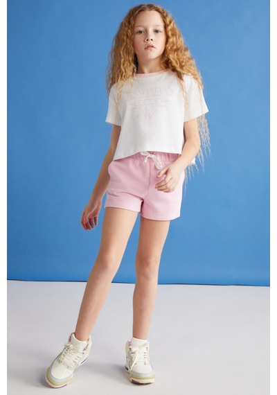 Grimelange Suzanne-grm24048 100% Pamuk Kız Çocuk Şort Tshirt Set Pembe Alt-üst Takım