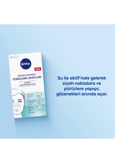 Nıvea Siyah Nokta Temizleyici Burun T-bant, Gözenek Arındırıcı, Derinlemesine Temizlik, Limon Özü, 4 Adet Sku: Smg8690010387028
