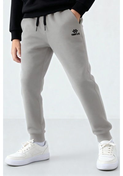 Tommylife Taş Standart Fit Manşetli İnce Erkek Çocuk Eşofman Alt - 11205 Taş