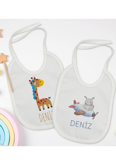 BK Kids Kişiye Özel İsimli 2’li Beyaz Mama Önlüğü-11 Beyaz