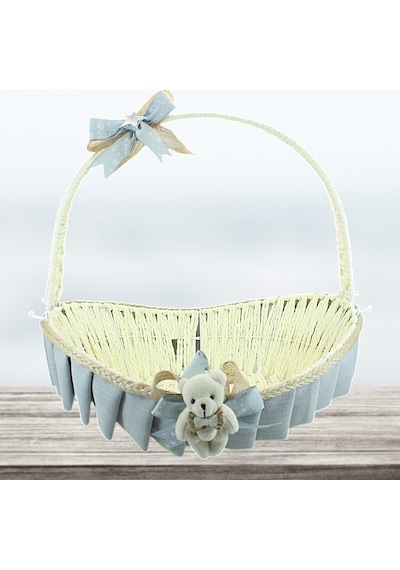 Saplı Oval Kumaş Süslü Sepet 41 Cm Büyük Boy Gri