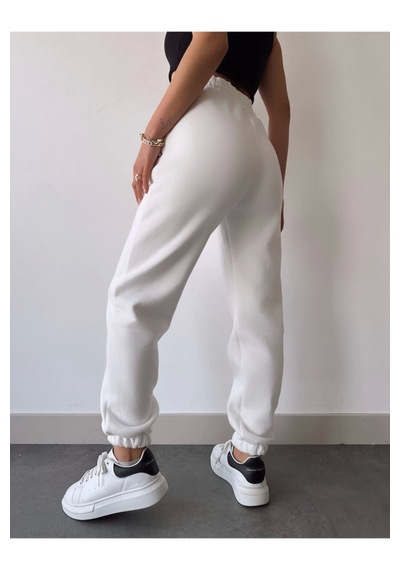 Dogutrend Üç İplik Basic Lastikli Eşofman Pantolon - Beyaz Gri