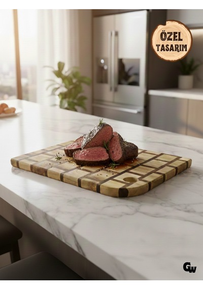Özel Tasarım Dama Desenli Oval Doğal Ahşap Sunum Tabağı Ahşap Kesme Tahtası Sunumluk Ceviz Ceviz