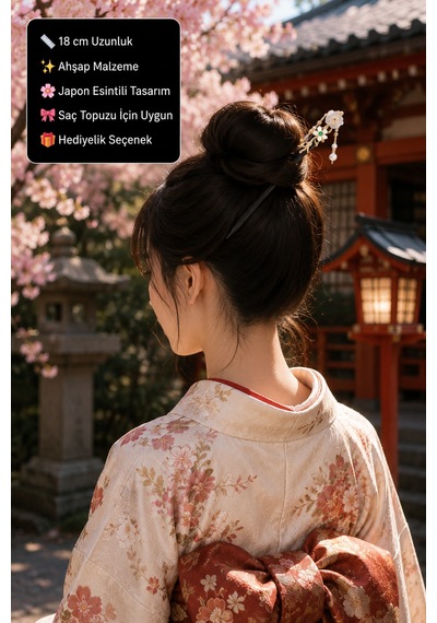 Sakura Pearl Ahşap Saç Çubuğu El Yapımı Çiçek Detaylı Japon Stil Topuz Tokası Çok Renkli
