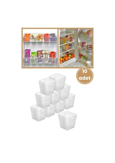 Flora 10 Adet Buzdolabı Kapak Raf Düzenleyici, Mutfak Banyo Çekmece İçi Mini Organizer Kutu 10 Lu Set Şeffaf