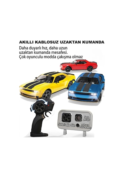 25 Km/h Hız Yapan Dodge Challenger Görünümlü Şarjlı 2.4 Ghz Uzaktan Kumandalı Drift Araba Sarı