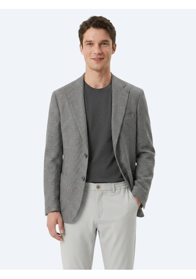 Kip Gri Desenli Comfort Fit Yün Karışımlı Ceket