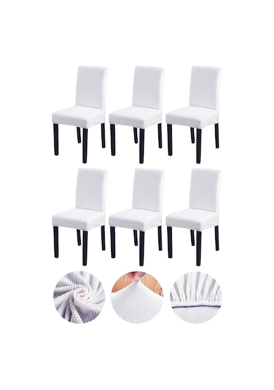 Bambu Nano Kumaş Likralı Yıkanabilir 6'lı Sandalye Kılıfı Lastikli Sandalye Örtüsü 6 Adet - Beyaz