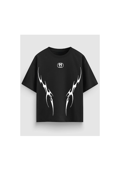 Yolo Street Oversize Unisex Tişört %100 Pamuk Tribal Baskı Streetwear Siyah/beyaz Siyahgokce