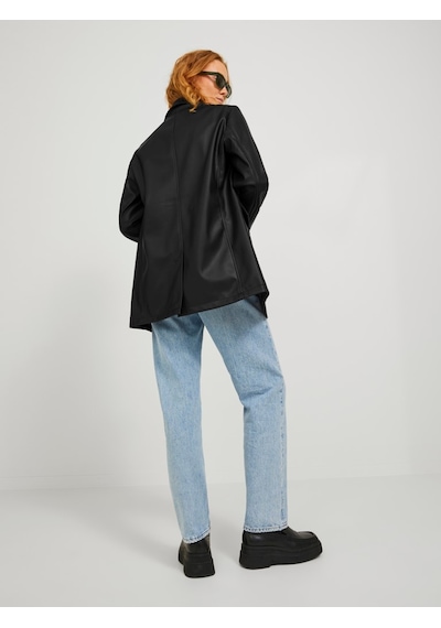 Jack&jones Jjxx Oversize Uzun Kol Deri Kadın Ceket - Minimalist Tarz Siyah