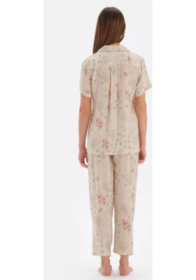 Eros 33550 Kısa Kol Düğmeli Kadın Pijama Takımı Bej