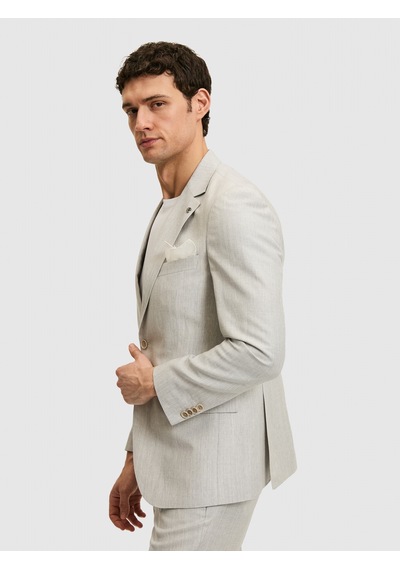 Cacharel Açık Gri Slim Fit Yün Keten Karışımlı Mikro Desen Mono Yaka Takım Elbise