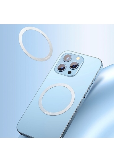 Baseus Halo Series Mıknatıslı Magsafe Için Mıknatıslı Metal Halk-Gümüş