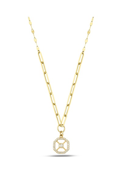Debora Jewelry 14 Ayar Altın Altıgen Taşlı Ataç Zincirli Tasarım Kolye