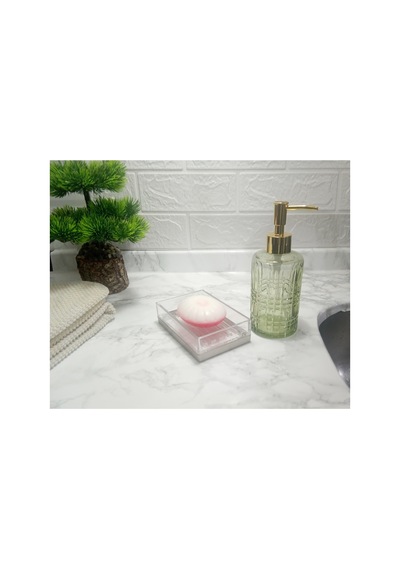 Buççin Online Mağaza Yeşil Cam Sıvı Sabunluk Ve Akrilik Sabunluk 2 Li Banyo Seti Cam Yeşil Çok Renkli