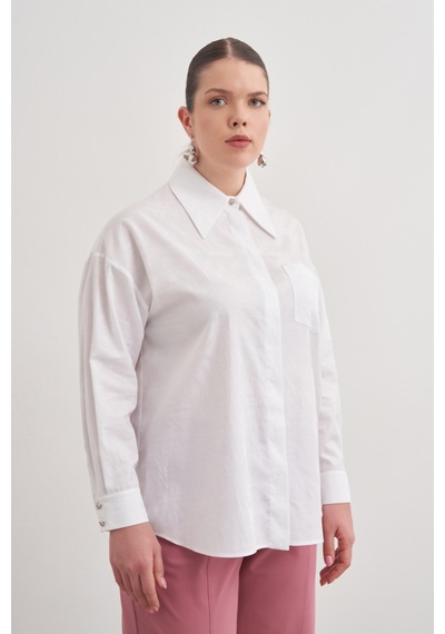 Aker Jakar Desenli Cotton Gömlek Beyaz Beyaz