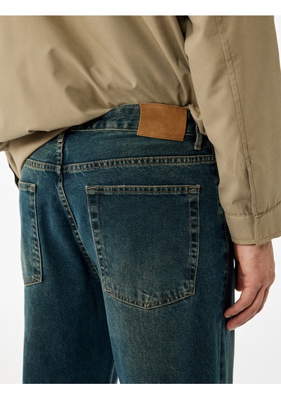 Koton Normal Bel Pamuklu Vintage Straight Fit Jean Pantolon Petrol 7wam40058nd
