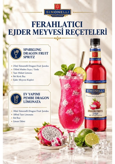 Simonelli Ejder Meyvesi Dragon Fruit Pitaya Aromalı Kahve ve Kokteyl Şurubu 700 ML + Pompa
