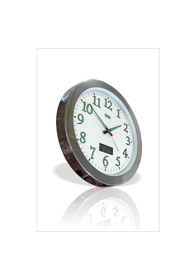 Tr Dev Büyük 48 Cm Krom Metal Çerçeve Fosforlu Duvar Saati Gece Karanlıkta Görünen Nemölçerli Termometreli Takv Diğer