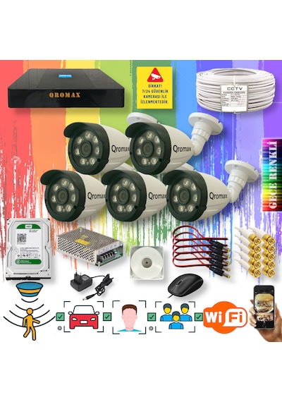 5 Kameralı Gece Renkli Yapay Zekalı Turbohd Set 3908w-9008