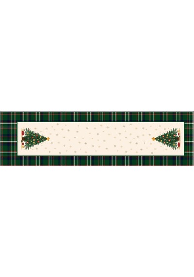 Yılbaşı Temalı Dijital Baskılı Runner Örtüsü Christmas Yeşil 40x140 Cm Çok Renkli
