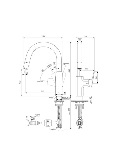 Ideal Standard Bd337aa Ceraplan Kuğu Spiralli Eviye Bataryası Krom