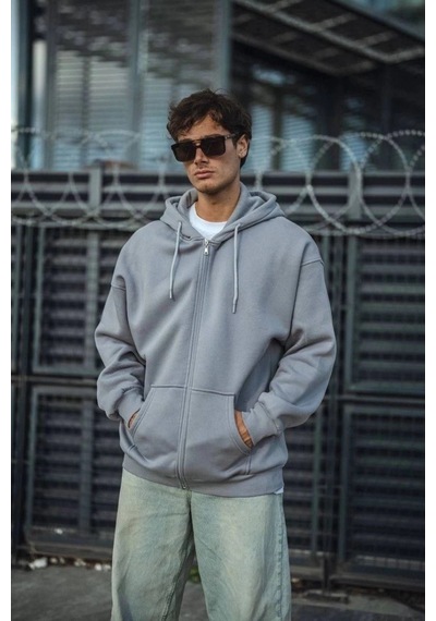 Freedom Storee Erkek Tam Fermuarlı Cepli Kapüşonlu 3 İplik Pamuklu Hoodie Sweatshirt - Gri Çok Renkli